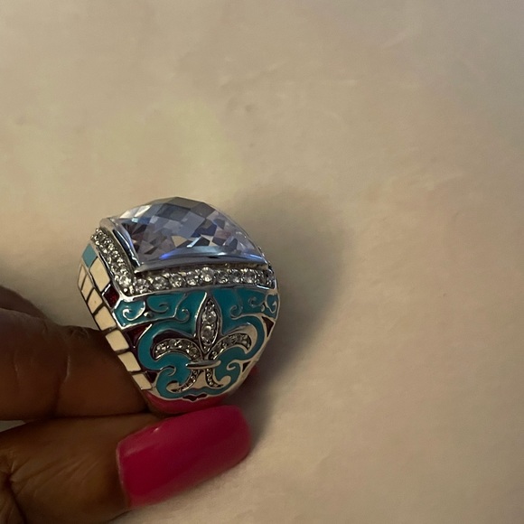 LAUREN G ADAMS STERLING SILVER 925 RING FLEUR DE LIS CZ CLEAR ENAMEL - Picture 10 of 14